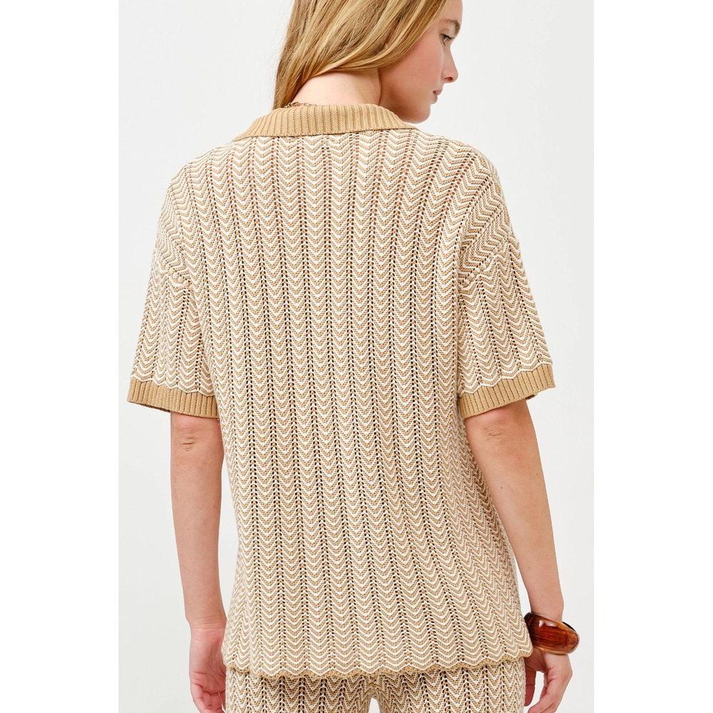 ST257. Chevron Pointelle Knit Shirt & Pants Matching Set - Picture 4 of 11
